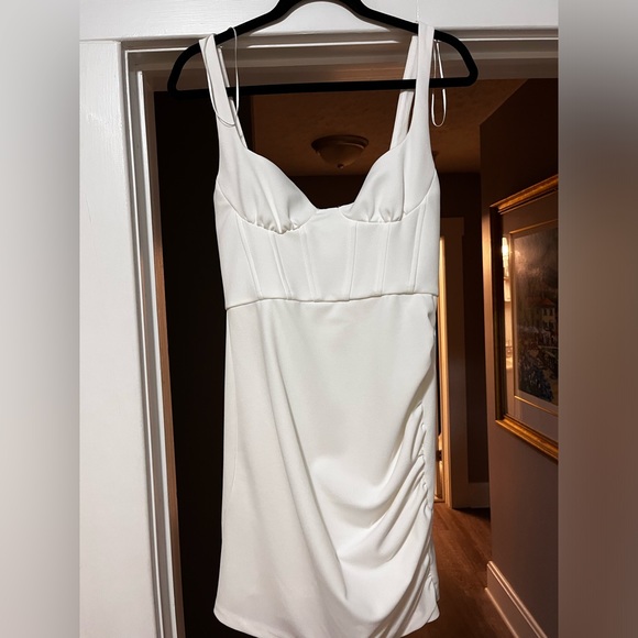 Zara Draped Elasticized White Mini Dress - M - NWT - Picture 7 of 11
